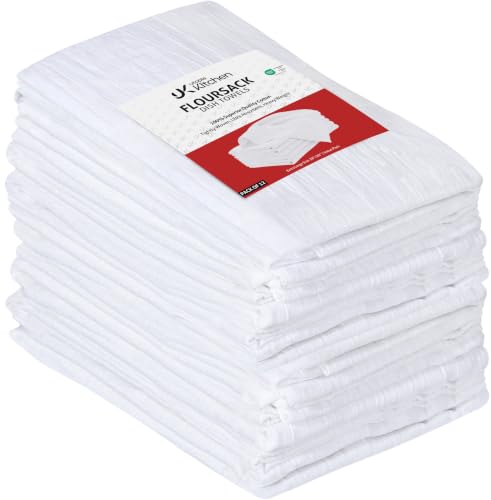 White Flour Sack Towels 12 Pack - 100% Cotton Kitchen Tea Towels (28 x 28")