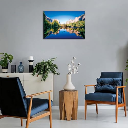 SKASNFAI Yosemite National Park Forest Canvas Wall Art 24x36 Framed (Forest 03) – Blue Lake
