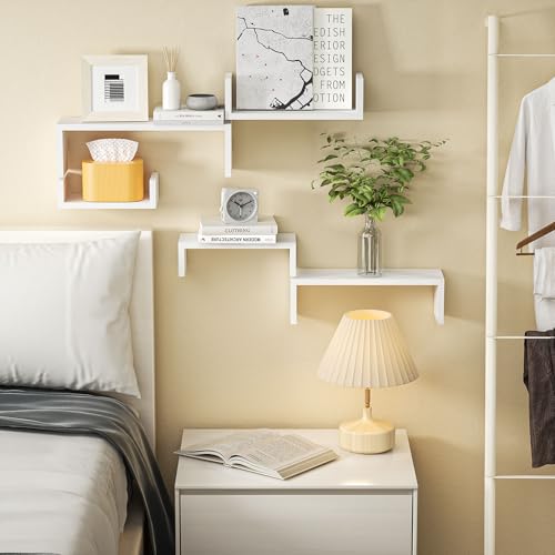 5-Piece Solid Wood Floating Shelves - Rustic Wall Mounted Storage Organizers