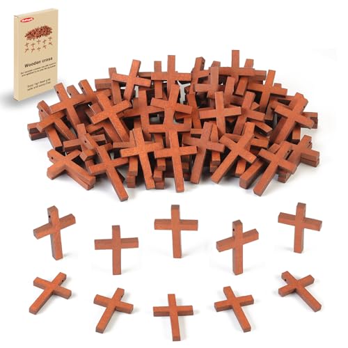 50 Pcs Small Wooden Crosses for Crafts, 1.7-Inch DIY Pendant Charms