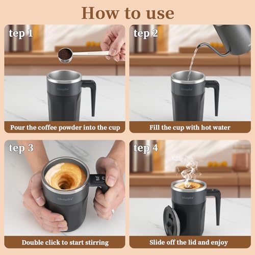 Mongdio Self Stirring Coffee Mug 13.5oz with Temperature Display - Black