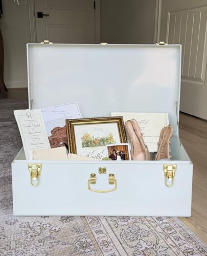 Decorative Metal Storage Trunk Set with Handles, 2-Piece Nesting Chest
