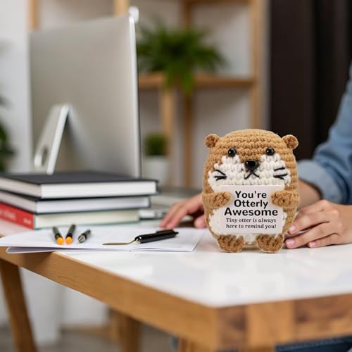 Handmade 3-Inch Crochet Sea Otter with Positive Message Card Gift