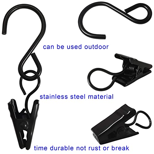 AMZSEVEN Stainless Steel Curtain Clips with Hooks, 2.4 Inch Black Party Light Hangers, 50 Pack