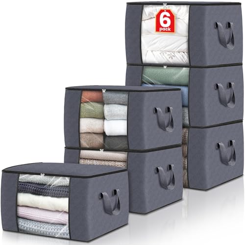6 Pack Foldable Storage Bags with Lids Clear Window and Handles