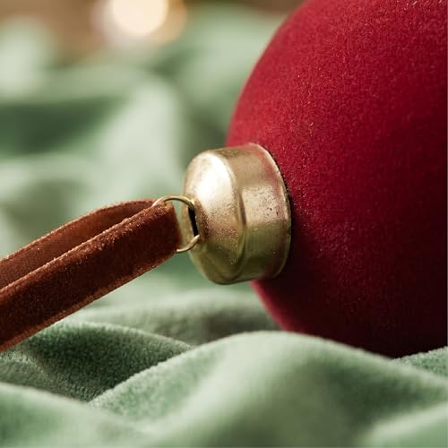 Nhohobiy 15Pcs Burgundy Red Velvet Christmas Tree Ball Ornaments, 2.65in Flocked Xmas Balls - Red / 15Pcs