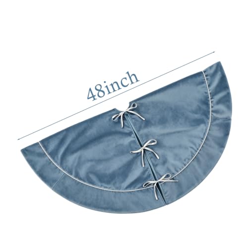 Blue and Silver Christmas Tree Skirt 48 Inch Luxury Velvet for Winter Holiday Decor