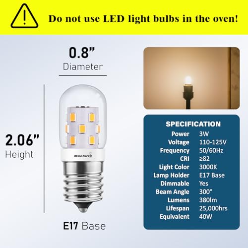 E17 LED Microwave & Range Hood Light Bulbs 40W Equivalent Dimmable 3000K 2-Pack