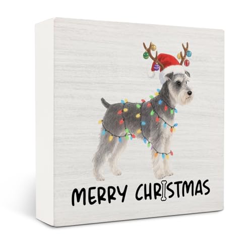 OVAcational Schnauzer Merry Christmas Wooden Sign - Dog Decor for Home & Office