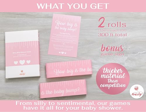 Baby Bump Measure Game - 2 Pink Paper Tape Rolls for Baby Showers