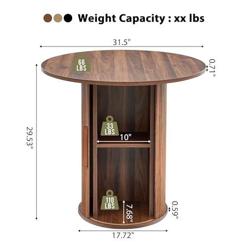 31.5-Inch Round Dining Table with Storage Shelf, Modern Farmhouse Kitchen Table