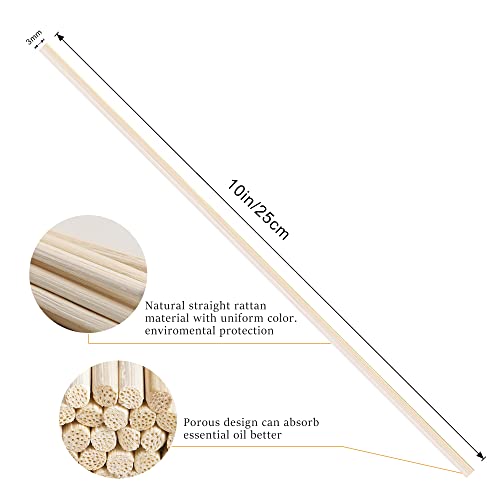 10-Inch Natural Rattan Reed Diffuser Sticks for Essential Oils - 100 Pack
