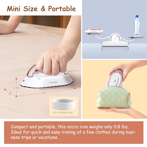 Newbealer Dual Voltage Travel Iron - 0.8lbs Lightweight Mini Dry Iron with Ceramic Soleplate