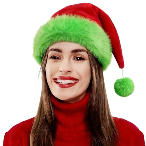 Unisex Velvet Santa Hat for Adults Christmas Party Holiday Accessory