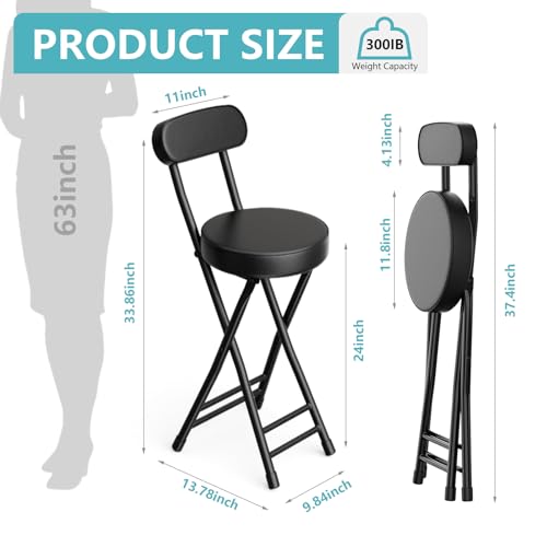 24-Inch Cushioned Folding Bar Stool, Heavy Duty Portable Counter Chair