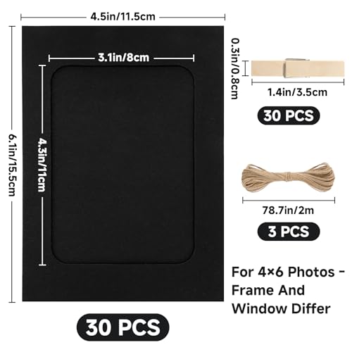 30-Piece Paper Picture Frame Set 4x6 Inch with Jute String and Wooden Clips
