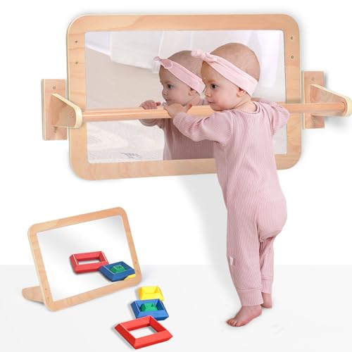 2-in-1 Montessori Sensory Mirror with Pull-Up Bar for Infants