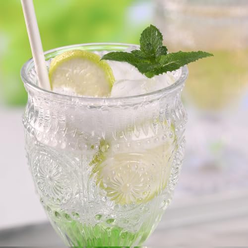12oz Vintage Glass Goblets - Embossed Sunflower Pattern, 4-Piece Set
