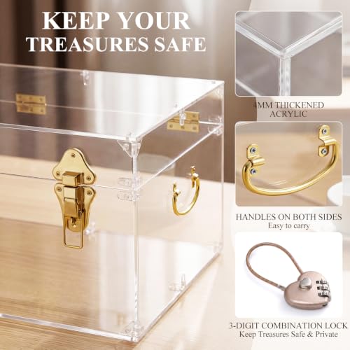 Large Clear Acrylic Keepsake Trunk with Heart Lock - 24-Inch Memory Chest