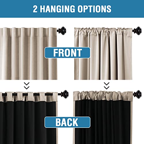 H.VERSAILTEX 100% Blackout Curtains for Bedroom with Black Liner Full Room Darkening Curtains 54 Inch Long Thermal Insulated Back Tab/Rod Pocket Window Drapes for Living Room, 2 Panels, Natural Sand