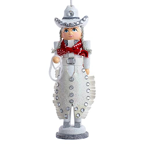6-Inch Rhinestone Cowgirl Wooden Nutcracker Christmas Tree Ornament