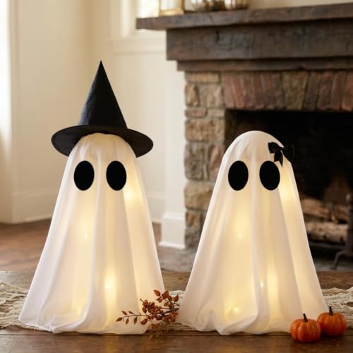 Lighted Halloween Ghost Decorations with Timer - Set of 2 Indoor Decor