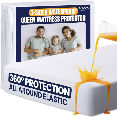 Queen Size 5-Sided Waterproof Mattress Protector - Fits Up to 17" Deep Pocket