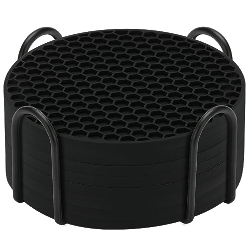 8-Pack Silicone Drink Coasters with Holder - Non-Slip Table Coaster Set