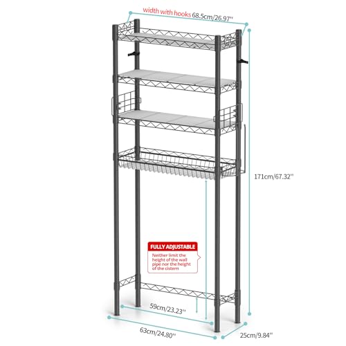 Over The Toilet Storage Shelf 4 Tier Gray - Bathroom Organizer & Shelving