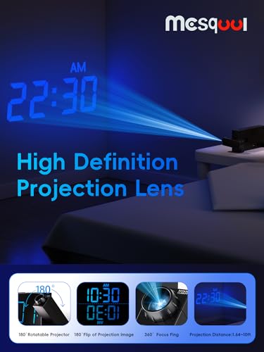 Digital Projection Alarm Clock with 180° Rotatable Projector & Dual Alarms