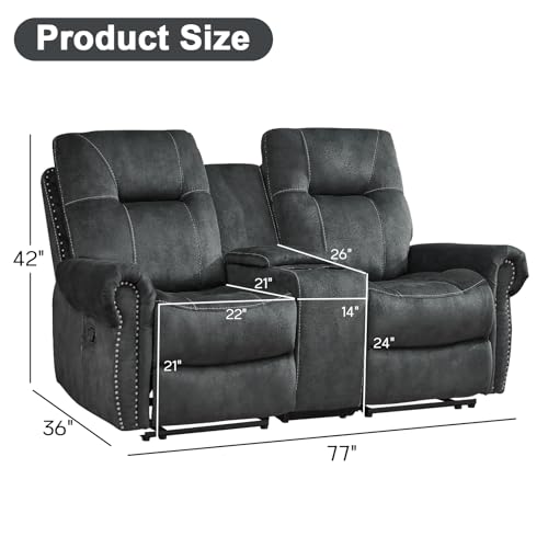 2-Seater Manual Reclining Loveseat with Center Console and Cup Holders