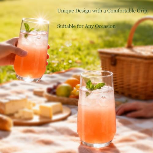 Tall 16 oz Crystal Clear Water Glasses Set of 6 - Lead-Free, Elegant Drinkware