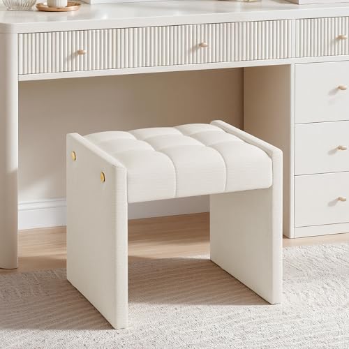 Modern Tufted Chenille Vanity Bench, Upholstered Ottoman Footstool