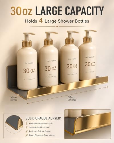 Gold Acrylic Floating Wall Shelf with Front Lip - Modern Bathroom Organizer