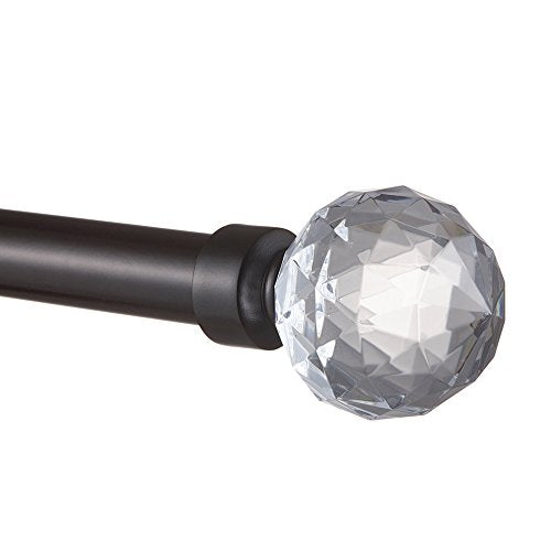 Adjustable 1-Inch Curtain Rod with Crystal Ball Finials, Matte Bronze 36-72"