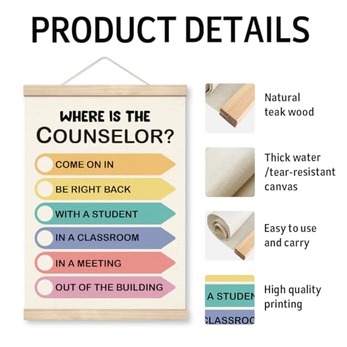 School Counselor Door Sign Canvas Poster with Wood Hanger 12x16