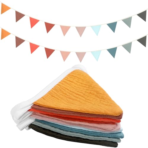 Cotton Triangle Pennant Banner Garland, 15.5 ft Fabric Bunting for Decor
