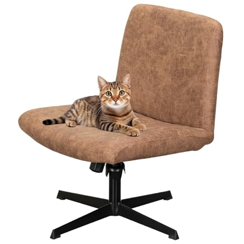 Criss Cross Chair Cover - Stretch Faux Leather Slipcover for Armless Accent Chairs - Camel