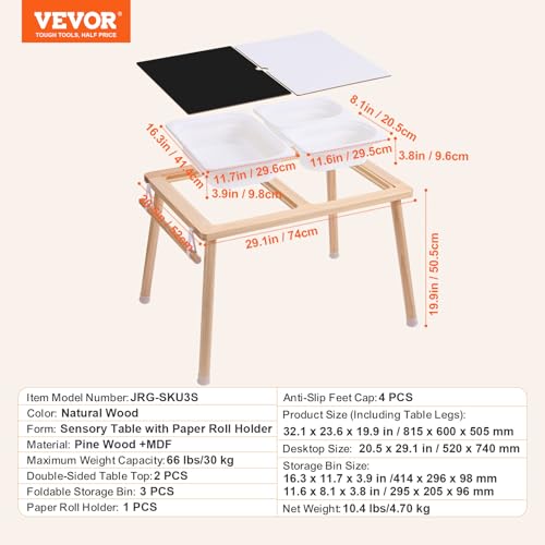 Wooden Sensory Table for Toddlers with Storage Bins and Paper Roll Holder