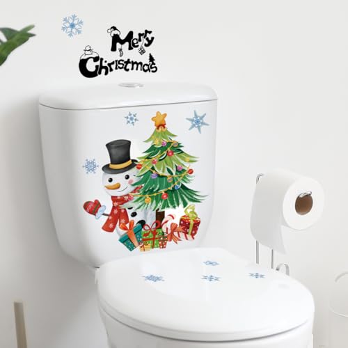 2Pcs Christmas Wall & Toilet Decals Snowman & Tree Holiday Stickers