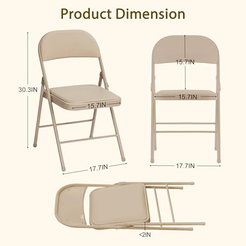 Heavy Duty Folding Chairs 6-Pack, Padded Khaki Steel Frame for Indoor Outdoor