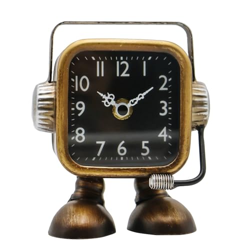 Retro Steampunk Robot Desk Clock, Silent Metal Industrial Shelf Decor