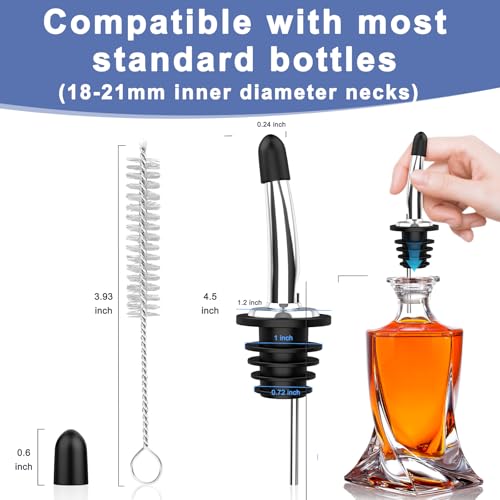 Stainless Steel Liquor Bottle Pourers with Rubber Dust Caps - 60 Pack