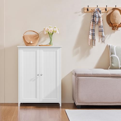 Slim Bathroom Storage Cabinet, Freestanding Floor Organizer with 2 Doors
