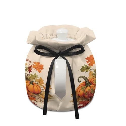 Pumpkin Print Cotton Tea Cozy - Insulated Teapot Cover with Drawstring