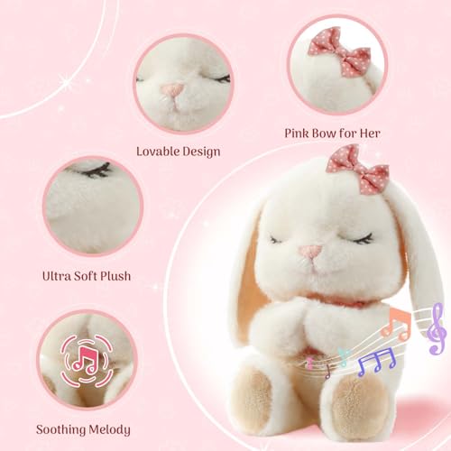 Baby Girl Baptism Gift Set - Musical Praying Bunny Plush & Blessing Book