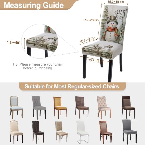 SearchI Snowman Christmas Dining Chair Covers Set of 6 Stretch Holiday Slipcovers