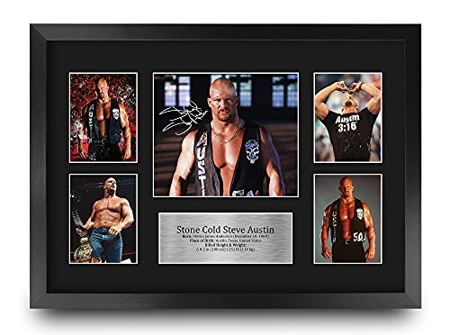 Stone Cold Steve Austin Wrestling Autograph 16x12 Inch Framed Photo - WWE Memorabilia Display - Variation: 16" x 12" Steve Austin
