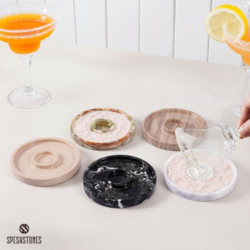 Marble Salt Rimmer Set for Cocktails - 6 Inch Glass Rimmer Tray for Margaritas & Drinks