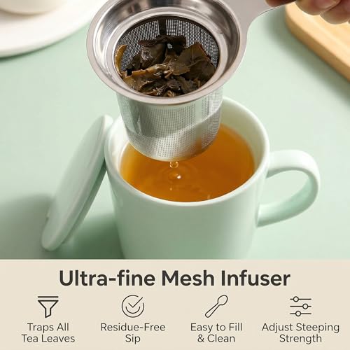 Mint Green Porcelain Tea Mug with Infuser, Lid & Spoon, 15oz - MIWARE